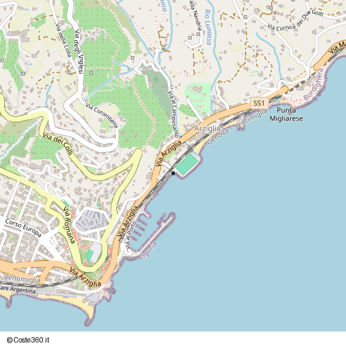 Posizione della spiaggia Spiaggia nei pressi di Via dei Pescatori, Bordighera, 18012