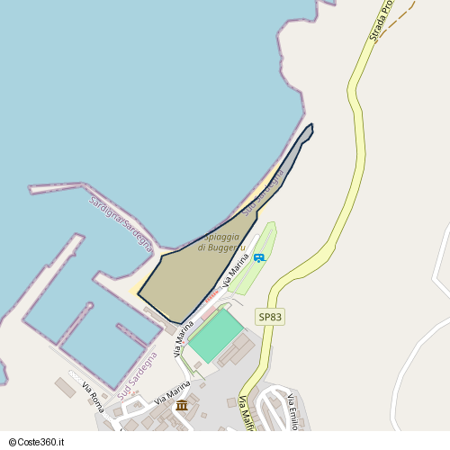 Posizione della spiaggia Spiaggia nei pressi di Via Marina, Bugerru/Buggerru, 09010