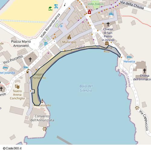 Posizione della spiaggia Spiaggia nei pressi di Vico Byron, Sestri Levante, 16039