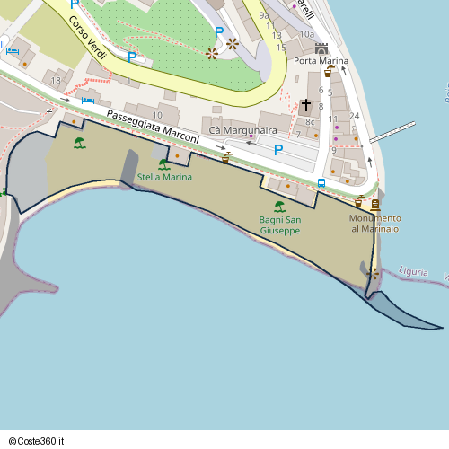 Posizione della spiaggia Spiaggia nei pressi di Passeggiata Marconi, Ventimiglia, 18039
