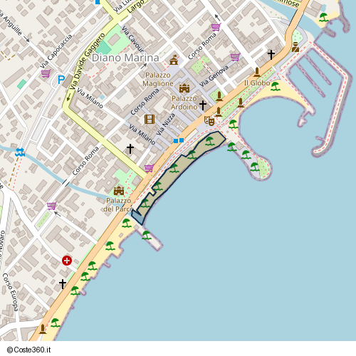 Posizione della spiaggia Spiaggia nei pressi di Corso Giuseppe Garibaldi, Diano Calderina, 18913