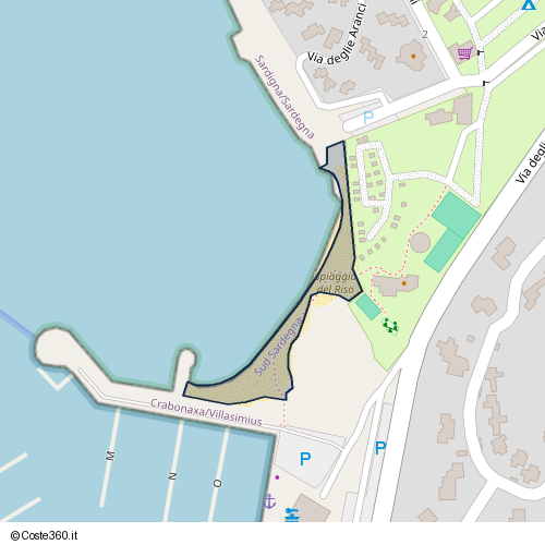 Posizione della spiaggia Spiaggia nei pressi di Via degli Oleandri, Crabonaxa/Villasimius, 09049