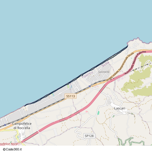 Posizione della spiaggia Spiaggia nei pressi di Via Pastani, Lascari, 90010