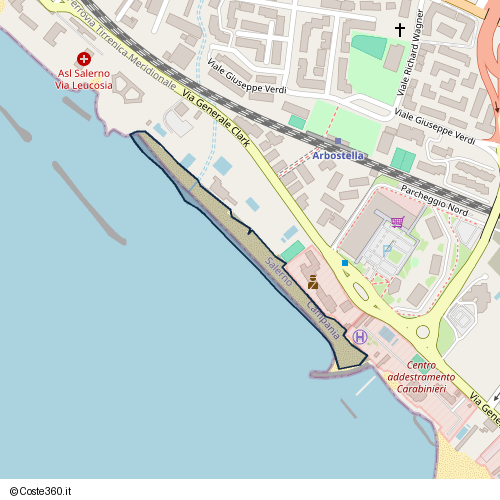 Posizione della spiaggia Spiaggia nei pressi di Via Generale Clark, Salerno, 84131