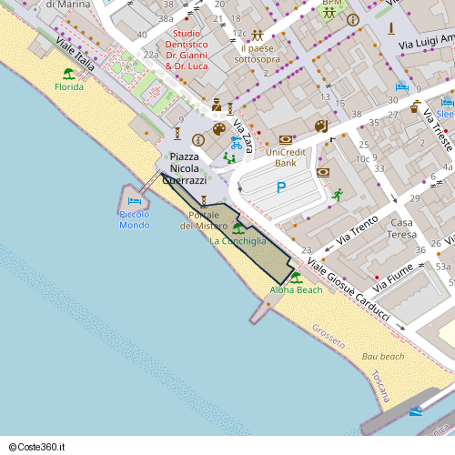 Posizione della spiaggia Spiaggia nei pressi di Piazza 25 Aprile, Follonica, 58022