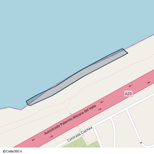 Posizione della spiaggia Spiaggia nei pressi di Autostrada Palermo-Mazara del Vallo, Capaci, 90040