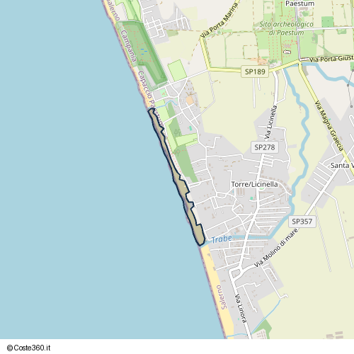 Posizione della spiaggia Spiaggia nei pressi di Via Afrodite, Capaccio Paestum, 84047