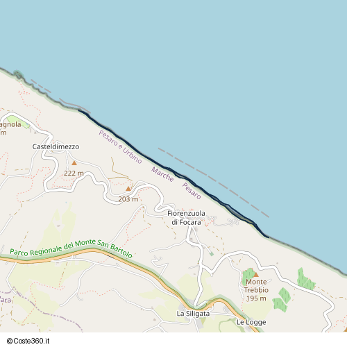 Posizione della spiaggia Spiaggia nei pressi di Strada Forno Vecchio, Pesaro, 61012