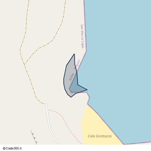 Posizione della spiaggia Spiaggia nei pressi di Via del Secco, San Vito Lo Capo, 91030