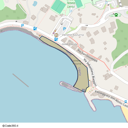 Posizione della spiaggia Spiaggia nei pressi di Passeggiata don Attilio Castiglione, Lerici, 19032