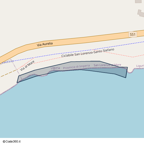 Posizione della spiaggia Spiaggia nei pressi di Ciclabile San Lorenzo-Santo Stefano, San Lorenzo al Mare, 18017