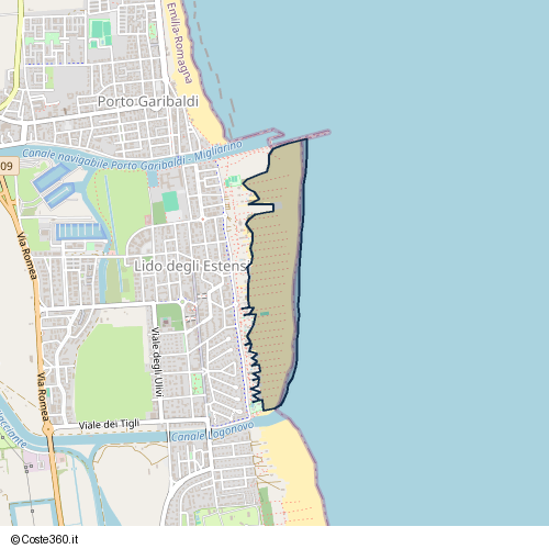 Posizione della spiaggia Spiaggia nei pressi di Via Severo Pozzati detto Sepo 27, Comacchio, 44029