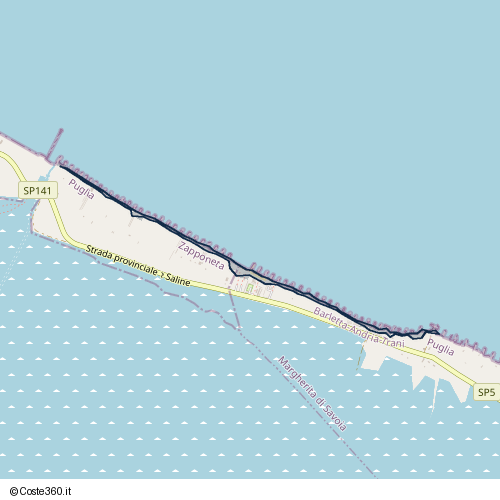 Posizione della spiaggia Spiaggia nei pressi di Strada Provinciale delle Saline, Margherita di Savoia, 76016