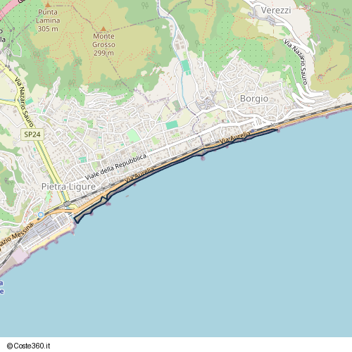 Posizione della spiaggia Spiaggia nei pressi di Via Aurelia, Pietra Ligure, 17027