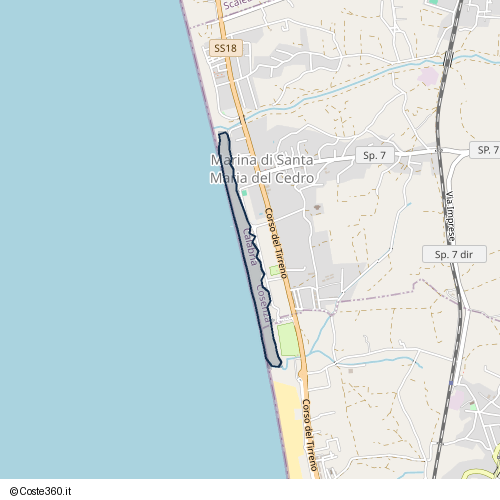 Posizione della spiaggia Spiaggia nei pressi di Marina di Santa Maria del Cedro, Santa Maria del Cedro