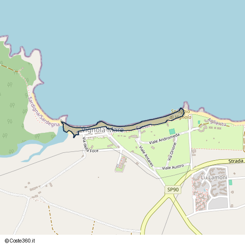 Posizione della spiaggia Spiaggia nei pressi di Viale Austro, Vignola Mare