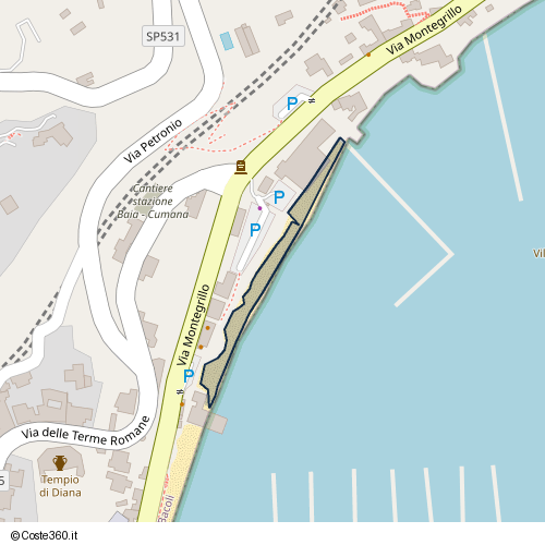 Posizione della spiaggia Spiaggia nei pressi di Via Montegrillo, Bacoli, 80070