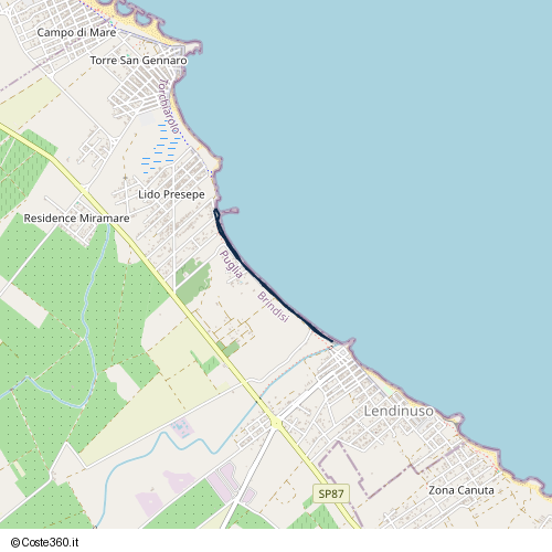 Posizione della spiaggia Spiaggia nei pressi di Via della Cometa, Lendinuso