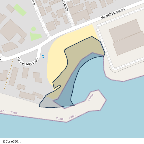 Posizione della spiaggia Spiaggia nei pressi di Via dell'Idroscalo, Lido di Ostia Ponente, Roma, 00121