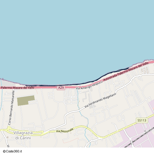 Posizione della spiaggia Spiaggia nei pressi di Carini, 90044