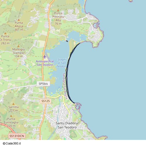 Posizione della spiaggia Spiaggia nei pressi di località La Cinta, Santu Diadòru/San Teodoro, 07052