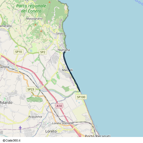 Posizione della spiaggia Spiaggia nei pressi di Via Capri, Marcelli, 60026
