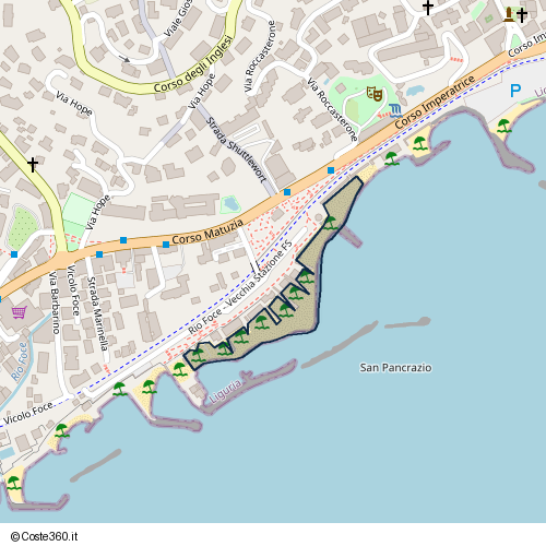 Posizione della spiaggia Spiaggia nei pressi di Lungomare Vittorio Emanuele II, Sanremo, 18038