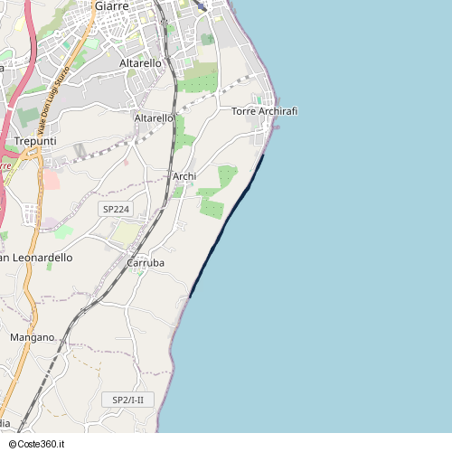 Posizione della spiaggia Spiaggia nei pressi di Strada 13 Olmo, Riposto, 95018