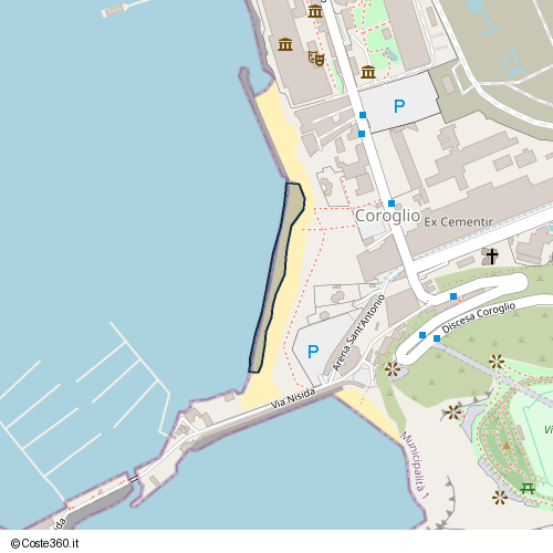 Posizione della spiaggia Spiaggia nei pressi di Arena Sant'Antonio, Municipalità 10, Napoli, 80124