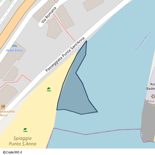 Posizione della spiaggia Spiaggia nei pressi di Passeggiata Punta Sant'Anna 42, Mulinetti, Recco, 16036