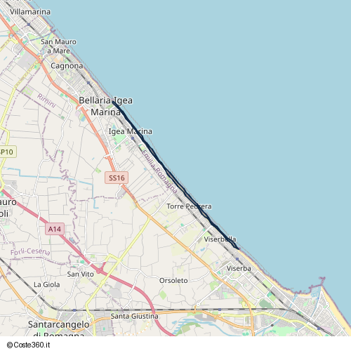 Posizione della spiaggia Spiaggia nei pressi di Viale San Salvador 141, Rimini, 47922