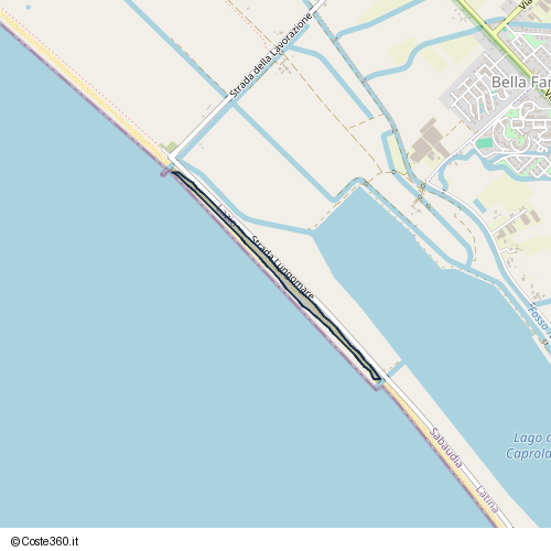 Posizione della spiaggia Spiaggia nei pressi di Strada Lungomare, Sabaudia