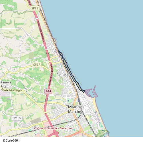 Posizione della spiaggia Spiaggia nei pressi di Viale Quattro Novembre, Fontespina, Civitanova Marche, 62012