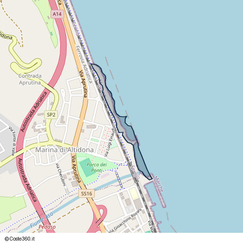 Posizione della spiaggia Spiaggia nei pressi di Via Luigi Einaudi, Marina di Altidona, 63827