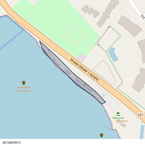 Posizione della spiaggia Spiaggia nei pressi di Strada Statale 1 Aurelia, Santa Marinella, 00058