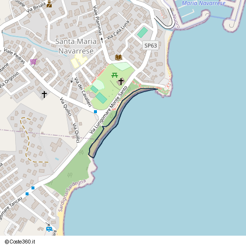 Posizione della spiaggia Spiaggia nei pressi di Via Lungomare Monte Santo, Santa Maria Navarrese, 08040