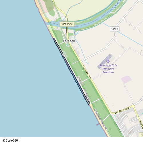 Posizione della spiaggia Spiaggia nei pressi di Capaccio Paestum