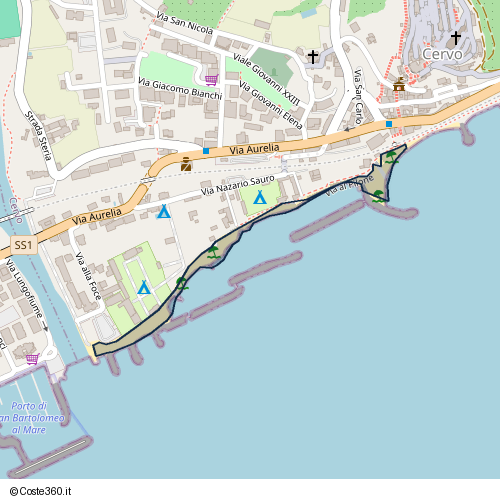 Posizione della spiaggia Spiaggia nei pressi di Via ai Bagni, Cervo, 18016