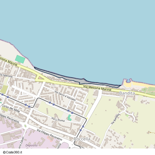 Posizione della spiaggia Spiaggia nei pressi di Via Messina Marine, Bandita, Palermo, 90121