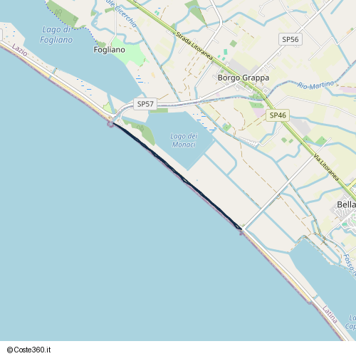 Posizione della spiaggia Spiaggia nei pressi di Strada Interrotta, Sabaudia
