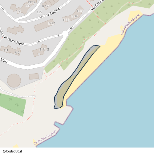 Posizione della spiaggia Spiaggia nei pressi di Via Cal'a Mari B 11 G, Pula, 09050