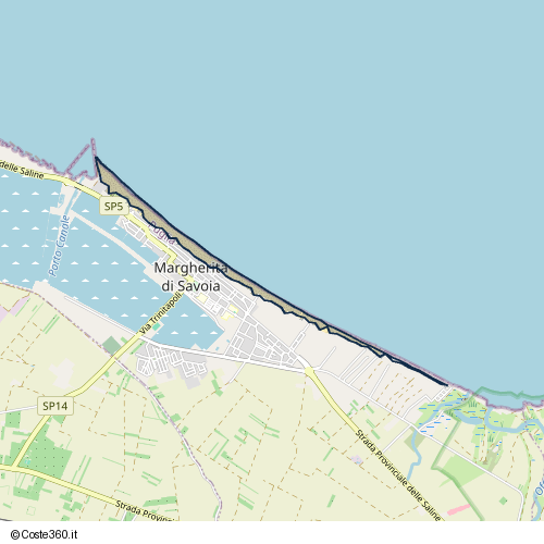 Posizione della spiaggia Spiaggia nei pressi di Lungomare Amerigo Vespucci, Margherita di Savoia, 76016