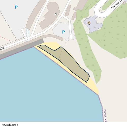 Posizione della spiaggia Spiaggia nei pressi di Via Nuova di Nisida 24, Municipalità 10, Napoli, 80125