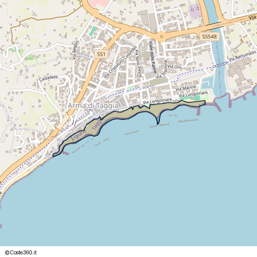 Posizione della spiaggia Spiaggia nei pressi di Via Lungomare, Arma di Taggia, 18018
