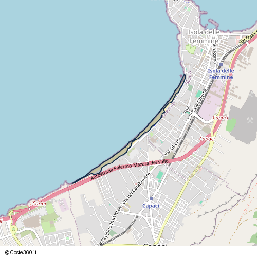 Posizione della spiaggia Spiaggia nei pressi di Viale Mediterraneo 3 Ottobre 2013, Capaci, 90040
