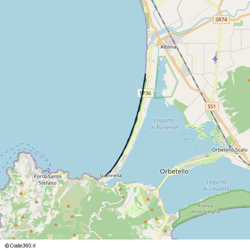 Posizione della spiaggia Spiaggia nei pressi di Strada Provinciale di Giannella, Orbetello, 58010