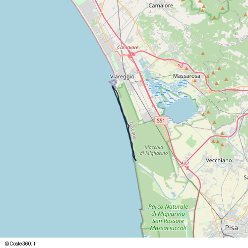 Posizione della spiaggia Spiaggia nei pressi di Viale Europa, Viareggio, 55049