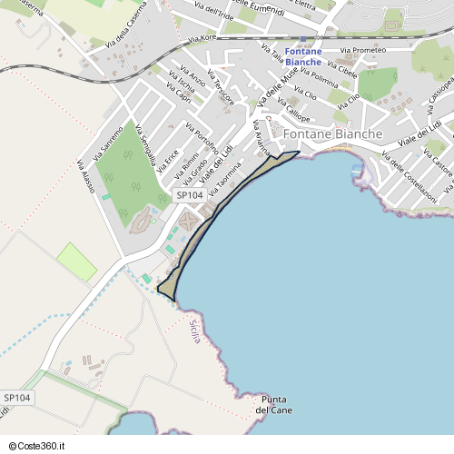 Posizione della spiaggia Spiaggia nei pressi di Via Mazzarò, Siracusa