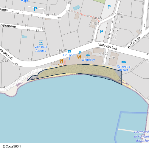 Posizione della spiaggia Spiaggia nei pressi di Viale dei Lidi, Siracusa