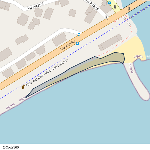 Posizione della spiaggia Spiaggia nei pressi di Pista ciclabile Prino-San Lorenzo, Imperia, 18100
